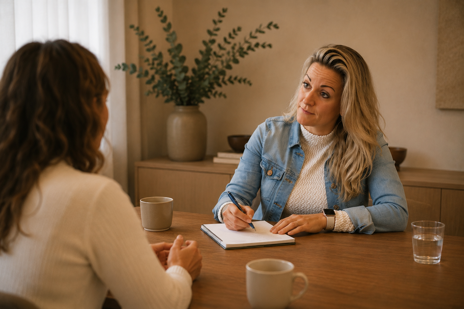 Persoonlijk coachgesprek aan tafel bij Vital Focus